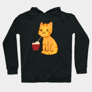 Kawaii Ginger Cat Eating Ramen, Cat Lover Hoodie