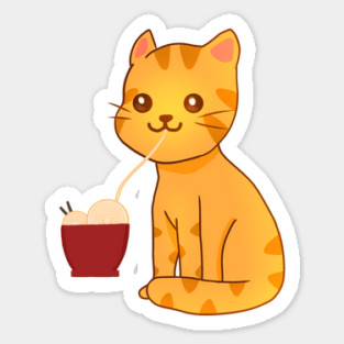 Kawaii Ginger Cat Eating Ramen, Cat Lover Sticker