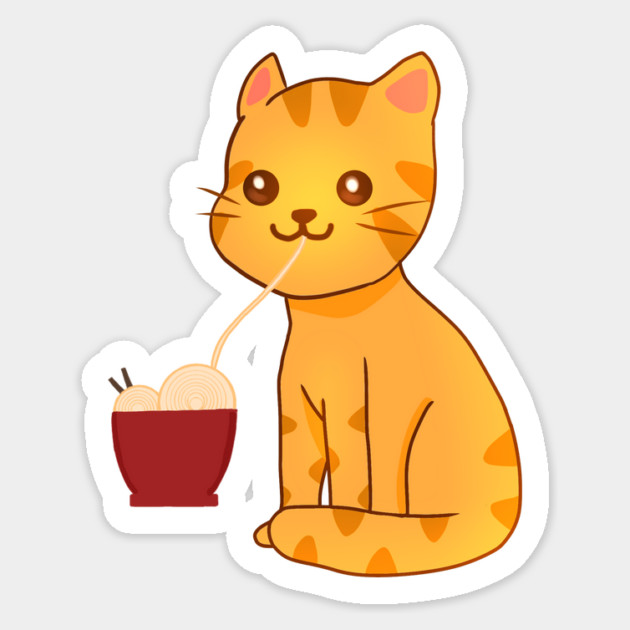 Kawaii Ginger Cat Eating Ramen, Cat Lover Sticker by logiamerch
