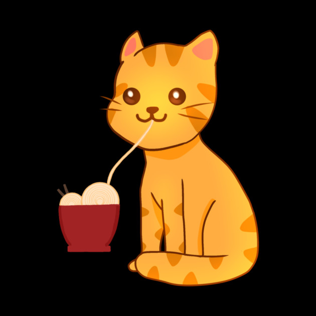 Kawaii Ginger Cat Eating Ramen, Cat Lover by logiamerch