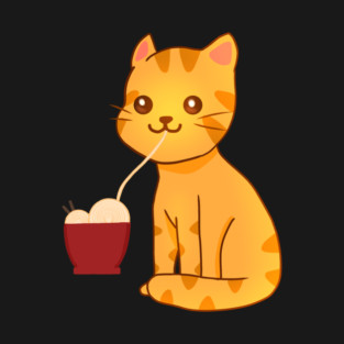 Kawaii Ginger Cat Eating Ramen, Cat Lover T-Shirt