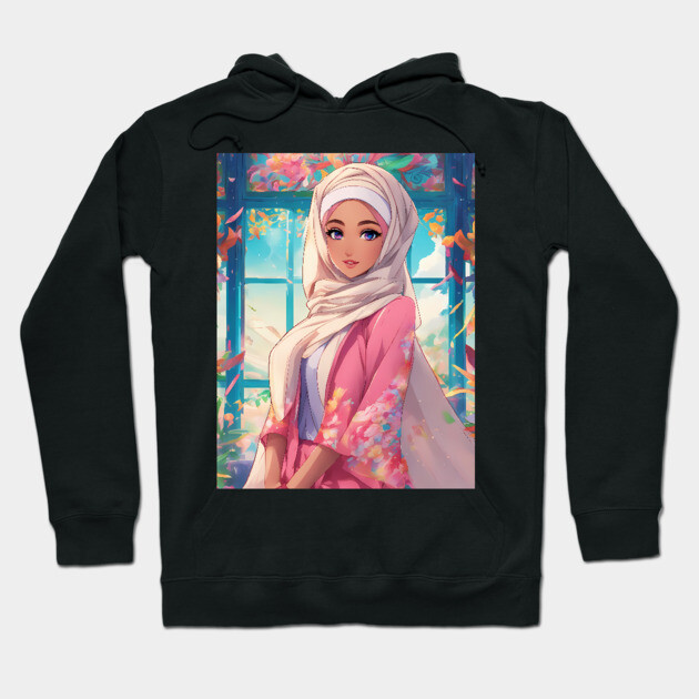 Muslim Islamic Hijab Anime Woman Hoodie by animegirlnft