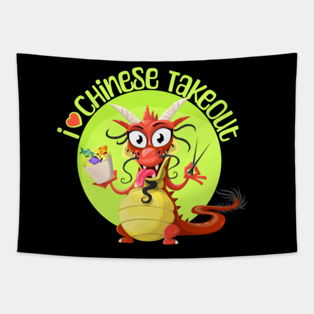 I Love Chinese Takeout, red dragon Tapestry by HolidayBug