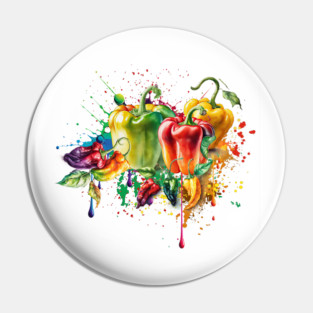 Chili & Bell Peppers Splatter Art Pin