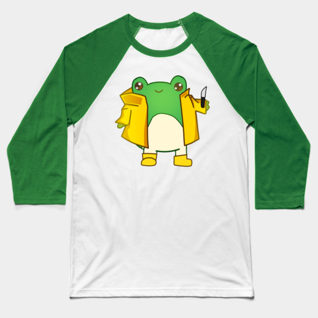 Kawaii Fog holding a Knife, Funny Frog Lover Baseball T-Shirt by logiamerch