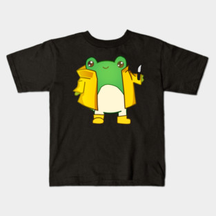 Kawaii Fog holding a Knife, Funny Frog Lover Kids T-Shirt