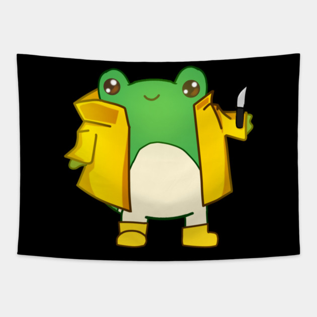 Kawaii Fog holding a Knife, Funny Frog Lover Tapestry by logiamerch
