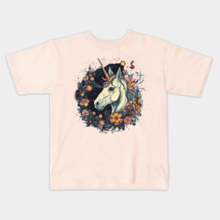 Unicorn surrounded by flowers Kids T-Shirt