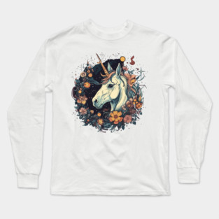 Unicorn surrounded by flowers Long Sleeve T-Shirt