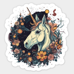 Unicorn surrounded by flowers Sticker
