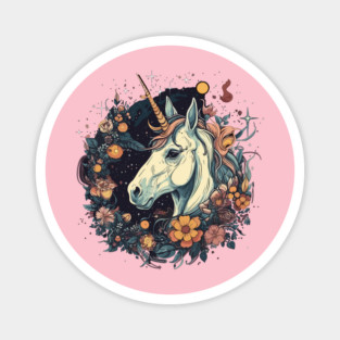 Unicorn surrounded by flowers Magnet