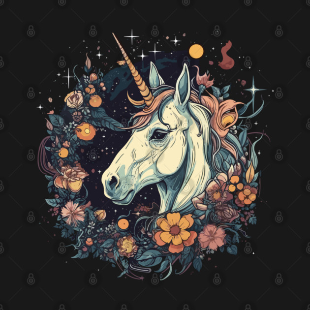 Unicorn surrounded by flowers by WarFX Designs