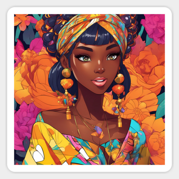 Africa Black Anime Girl Magnet by animegirlnft