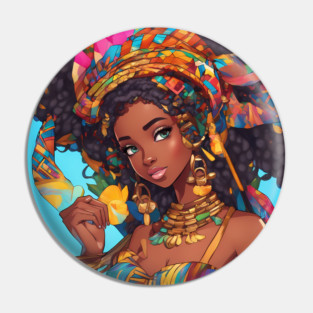 African Black Anime Girl Pin
