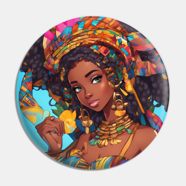 African Black Anime Girl Pin by animegirlnft