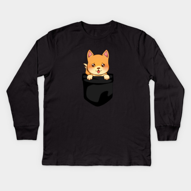 Kawaii Shiba Inu Dog, Cute Shiba inside Pocket Kids Long Sleeve T-Shirt by logiamerch
