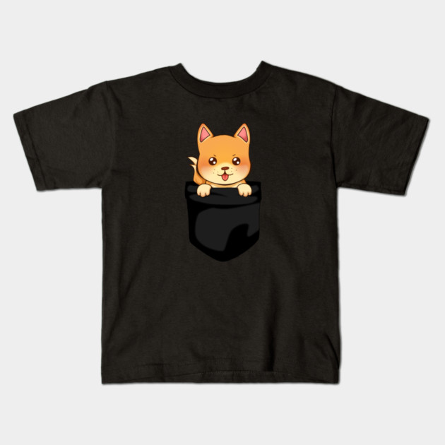Kawaii Shiba Inu Dog, Cute Shiba inside Pocket Kids T-Shirt by logiamerch