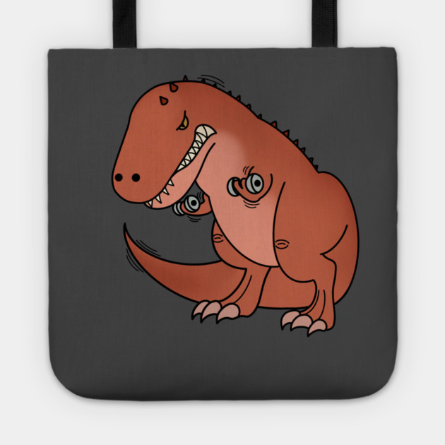 Funny T Rex lifting weights, Funny Dinosaur Tote by logiamerch