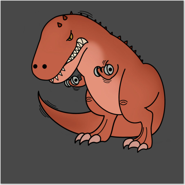 Funny T Rex lifting weights, Funny Dinosaur Wall Art by logiamerch