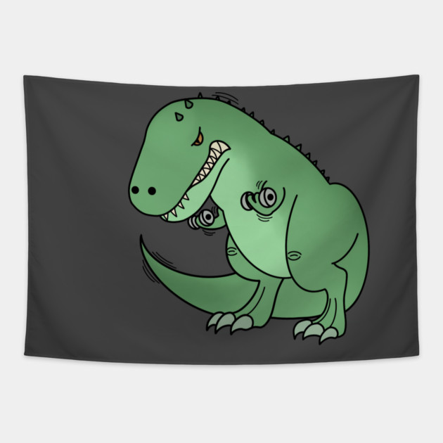 Funny T Rex lifting weights, Funny Dinosaur Tapestry by logiamerch