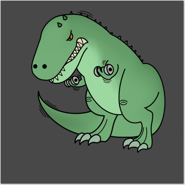 Funny T Rex lifting weights, Funny Dinosaur Wall Art by logiamerch