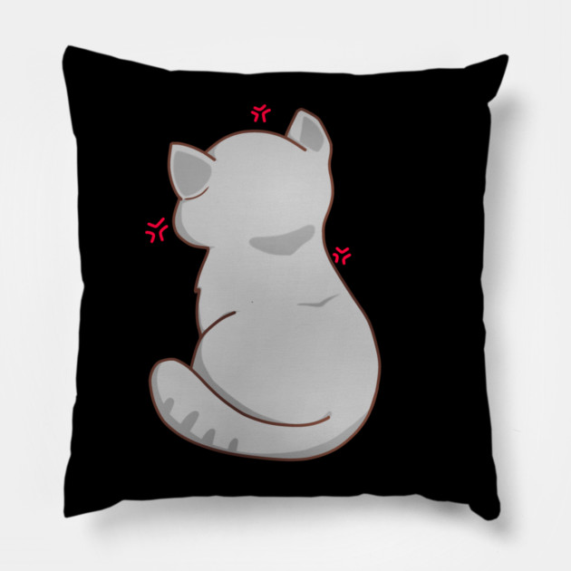 Kawaii Angry Gray Cat from the backside, Cat Lover Pillow by logiamerch