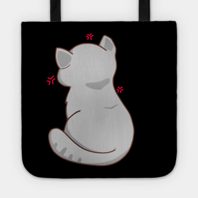 Kawaii Angry Gray Cat from the backside, Cat Lover Tote by logiamerch