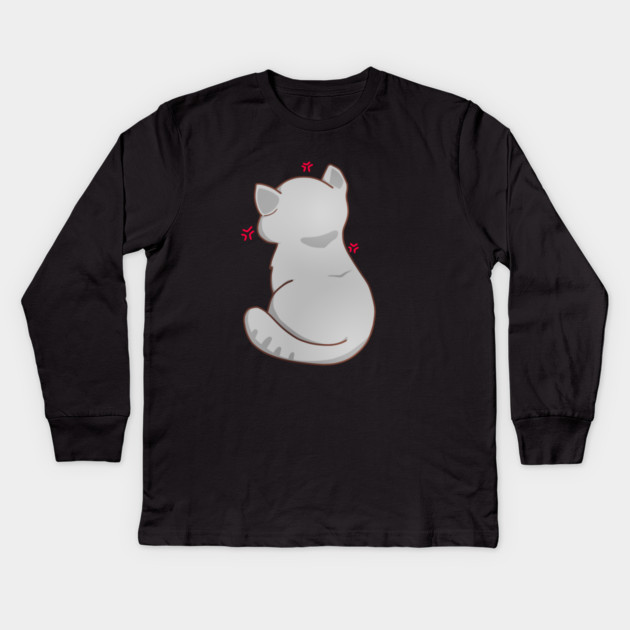 Kawaii Angry Gray Cat from the backside, Cat Lover Kids Long Sleeve T-Shirt by logiamerch