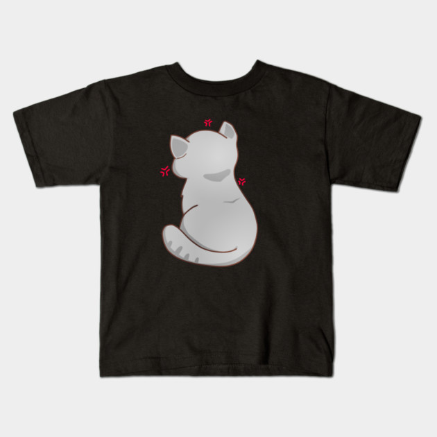 Kawaii Angry Gray Cat from the backside, Cat Lover Kids T-Shirt by logiamerch