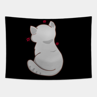 Kawaii Angry Gray Cat from the backside, Cat Lover Tapestry