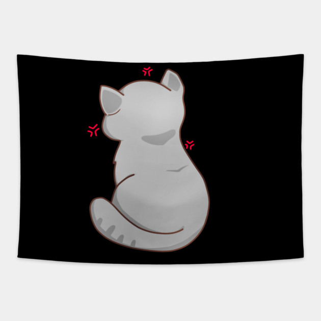 Kawaii Angry Gray Cat from the backside, Cat Lover Tapestry by logiamerch