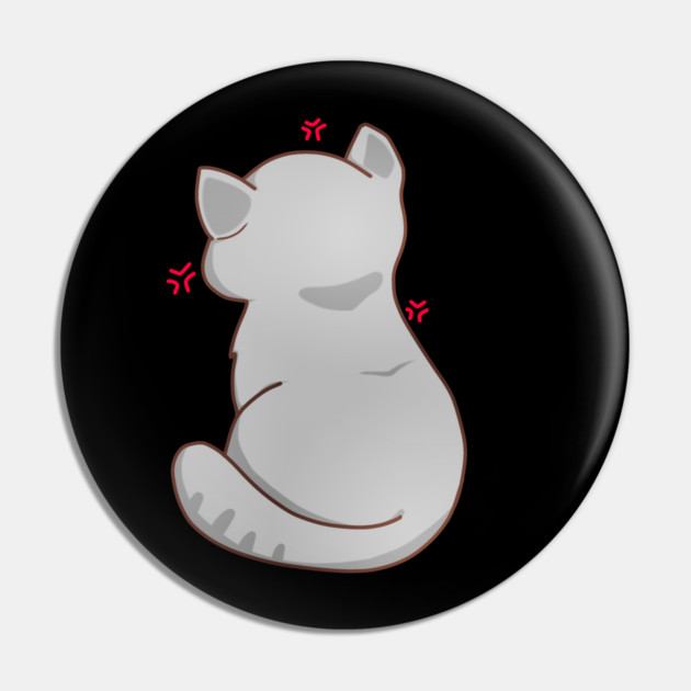 Kawaii Angry Gray Cat from the backside, Cat Lover Pin by logiamerch