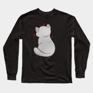 Kawaii Angry Gray Cat from the backside, Cat Lover Long Sleeve T-Shirt