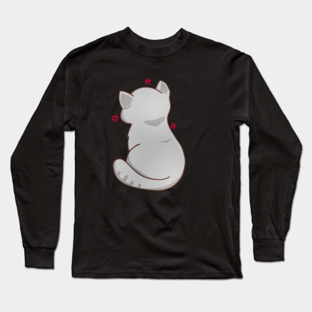 Kawaii Angry Gray Cat from the backside, Cat Lover Long Sleeve T-Shirt by logiamerch