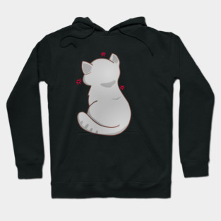 Kawaii Angry Gray Cat from the backside, Cat Lover Hoodie