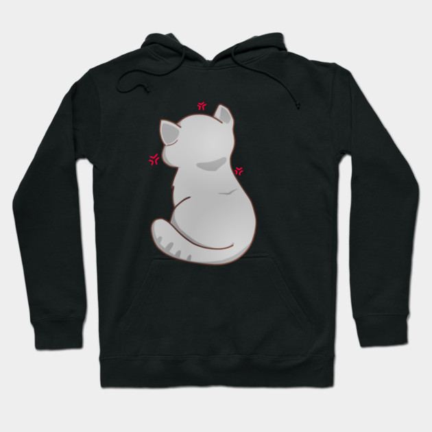 Kawaii Angry Gray Cat from the backside, Cat Lover Hoodie by logiamerch