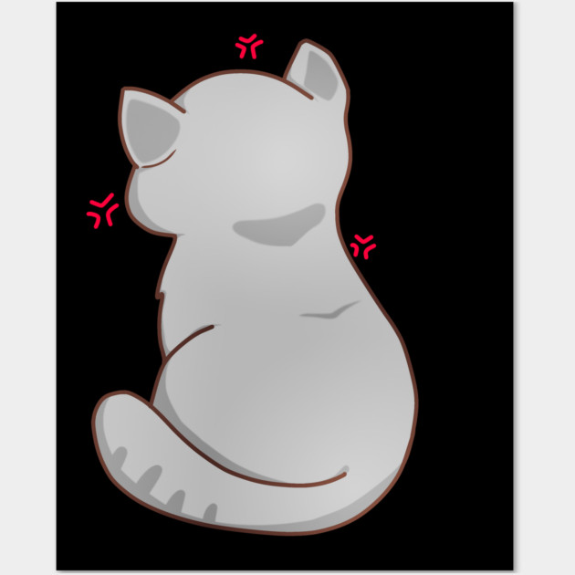 Kawaii Angry Gray Cat from the backside, Cat Lover Wall Art by logiamerch
