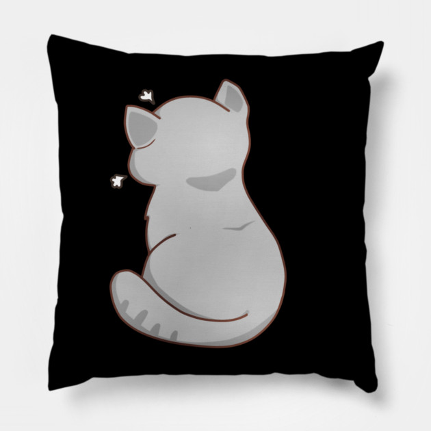 Kawaii Angry Gray Cat from the backside, Cat Lover Pillow by logiamerch