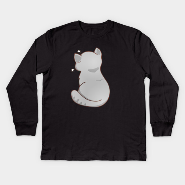 Kawaii Angry Gray Cat from the backside, Cat Lover Kids Long Sleeve T-Shirt by logiamerch
