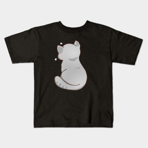 Kawaii Angry Gray Cat from the backside, Cat Lover Kids T-Shirt by logiamerch