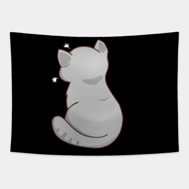 Kawaii Angry Gray Cat from the backside, Cat Lover Tapestry by logiamerch