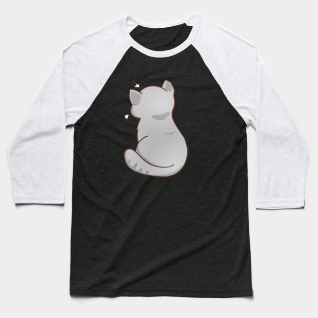 Kawaii Angry Gray Cat from the backside, Cat Lover Baseball T-Shirt by logiamerch