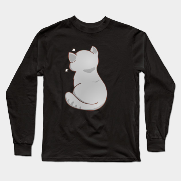Kawaii Angry Gray Cat from the backside, Cat Lover Long Sleeve T-Shirt by logiamerch