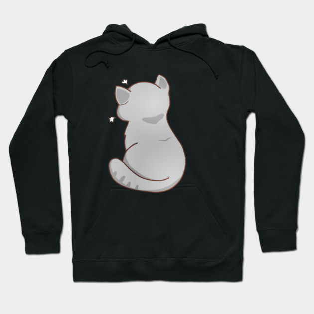 Kawaii Angry Gray Cat from the backside, Cat Lover Hoodie by logiamerch