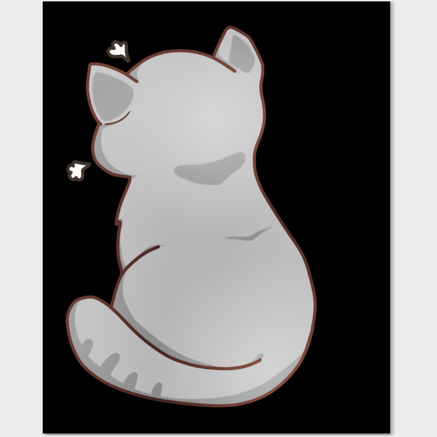 Kawaii Angry Gray Cat from the backside, Cat Lover Wall Art by logiamerch