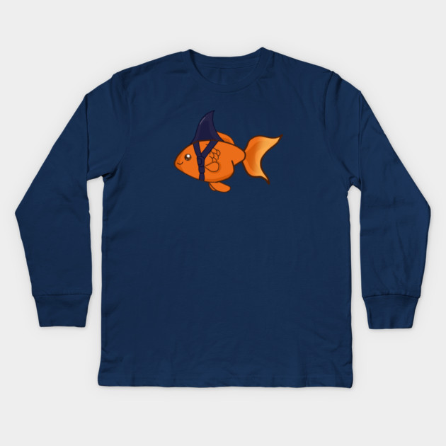 Goldfish Shark Funny Motivational Kids Long Sleeve T-Shirt by logiamerch