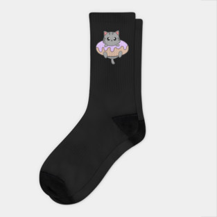 Kawaii Gray Cat inside Donut Socks