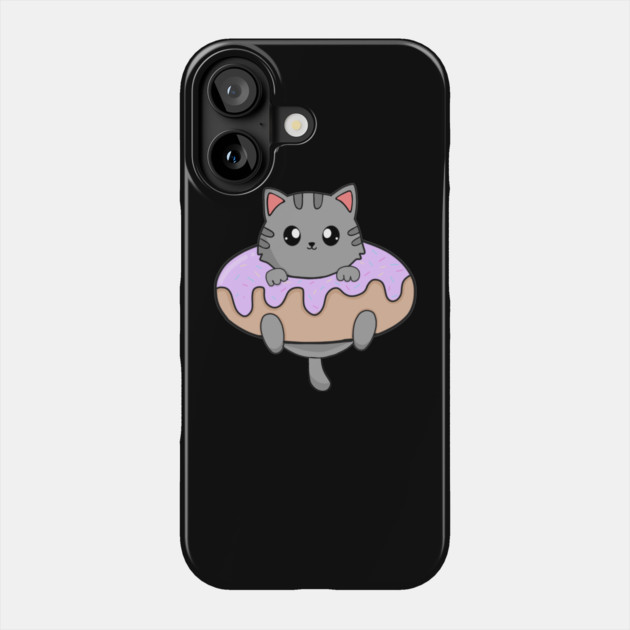 Kawaii Gray Cat inside Donut Phone Case by logiamerch