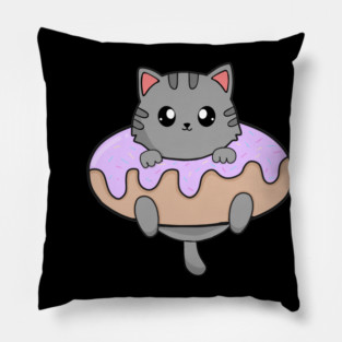Kawaii Gray Cat inside Donut Pillow