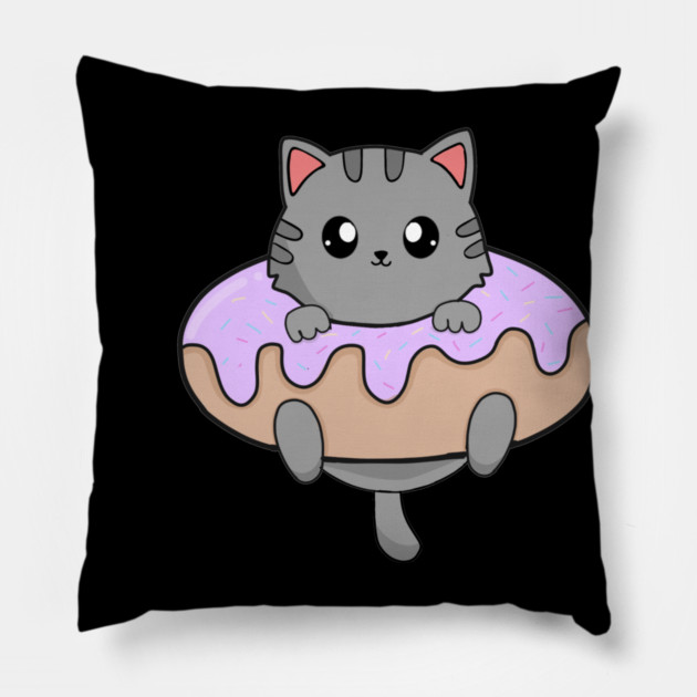 Kawaii Gray Cat inside Donut Pillow by logiamerch